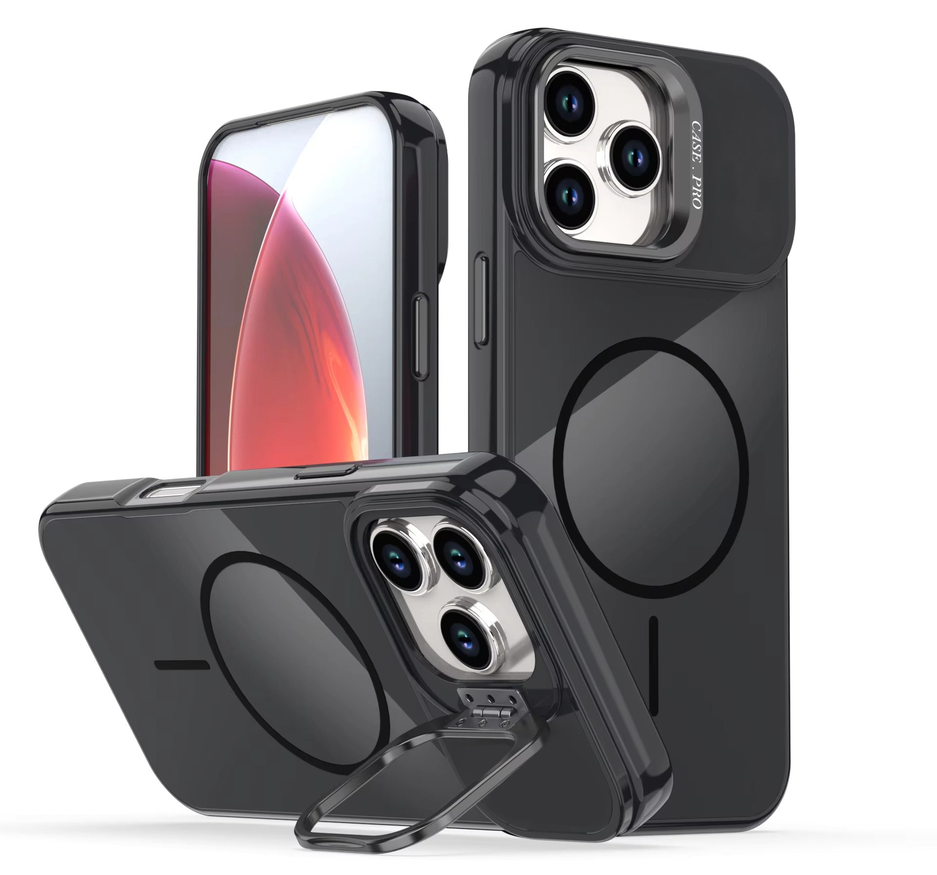 Reiko Built-in Stash Stand, Shockproof, Sturdy, Compatible with MagSafe Protection  Stylish Cover,  Compatible with IPHONE 17  , PC76-IPH17BK